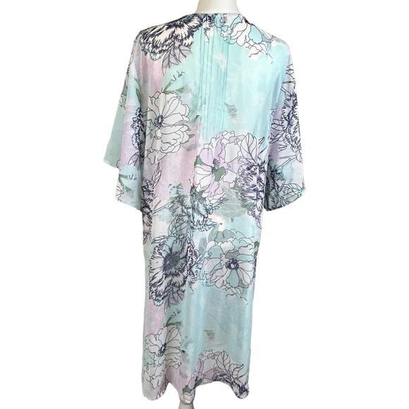 Harlow & Rose Cover Up Women XL Blue Pink Floral Maxi Sheer Coastal Open Kimono - Picture 2 of 12